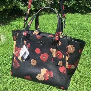 Leather Coach Crossbody Satchel with multi flower